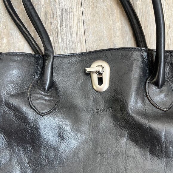 I Ponti Firenze Shoulder Bag Black Genuine Italian Leather - Picture 11 of 14